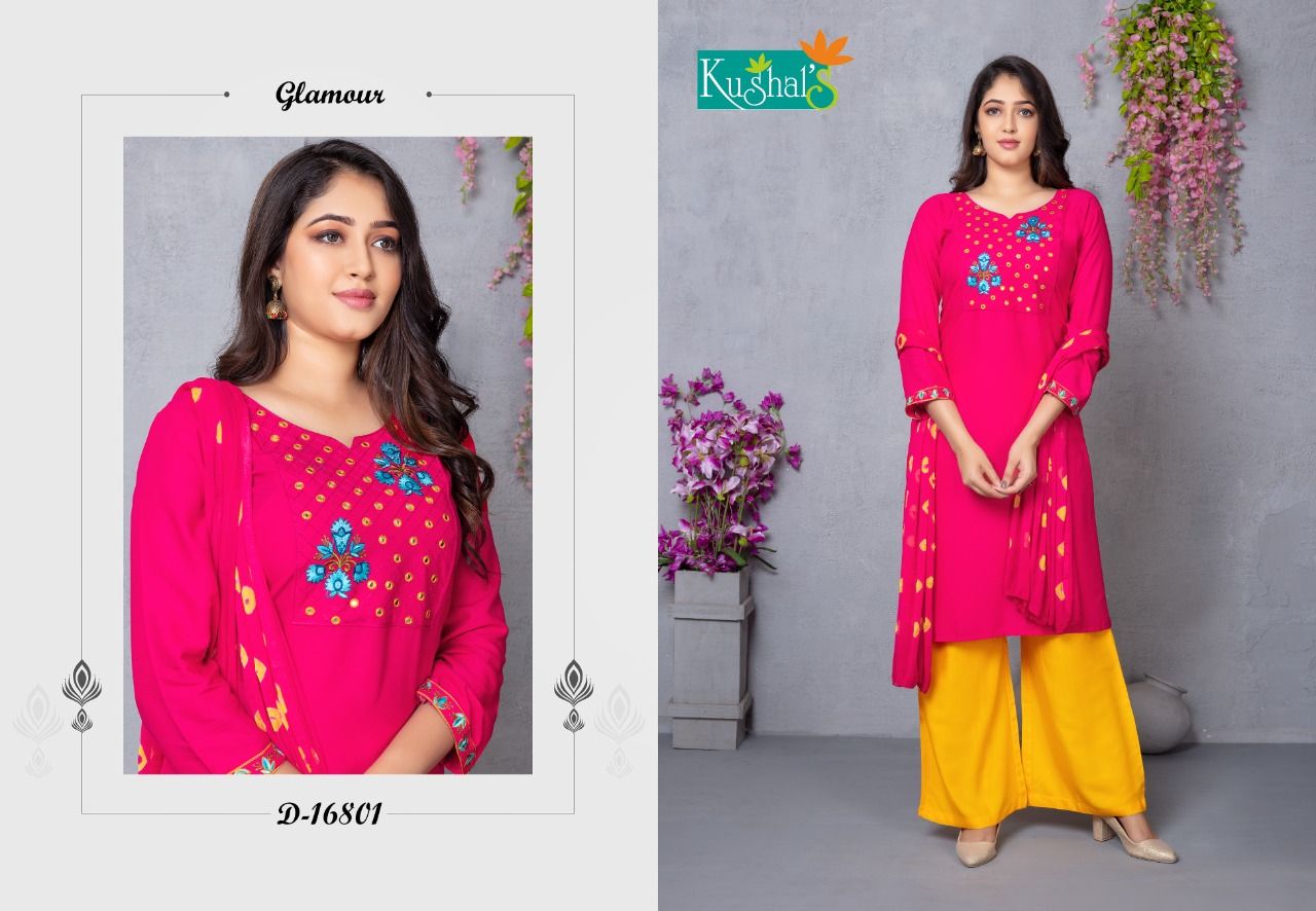Kushal Sanorita Kurti With Plazzo And Dupatta Rayon Readymade Dress Collection